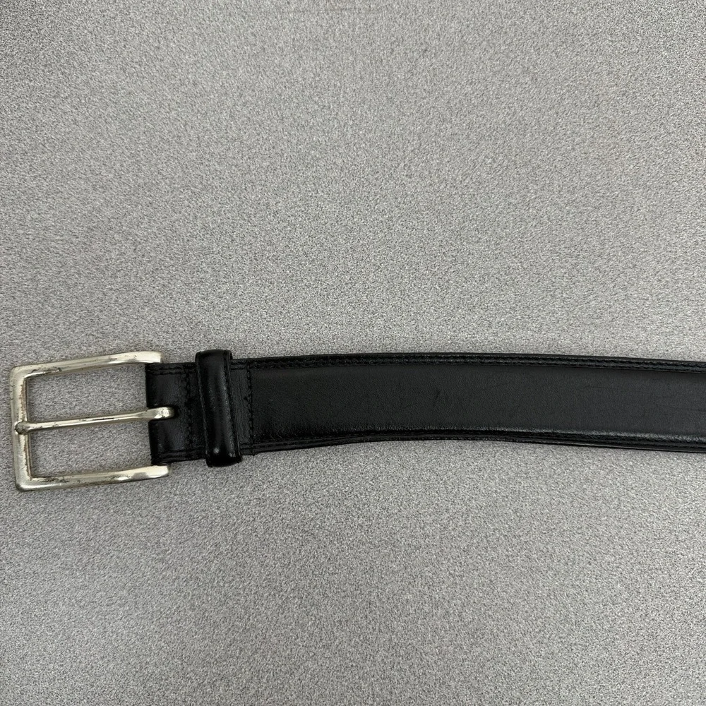 Allen Edmonds Leather Belt Mens 44 Black Silver Buckle Dress Classic Made in USA